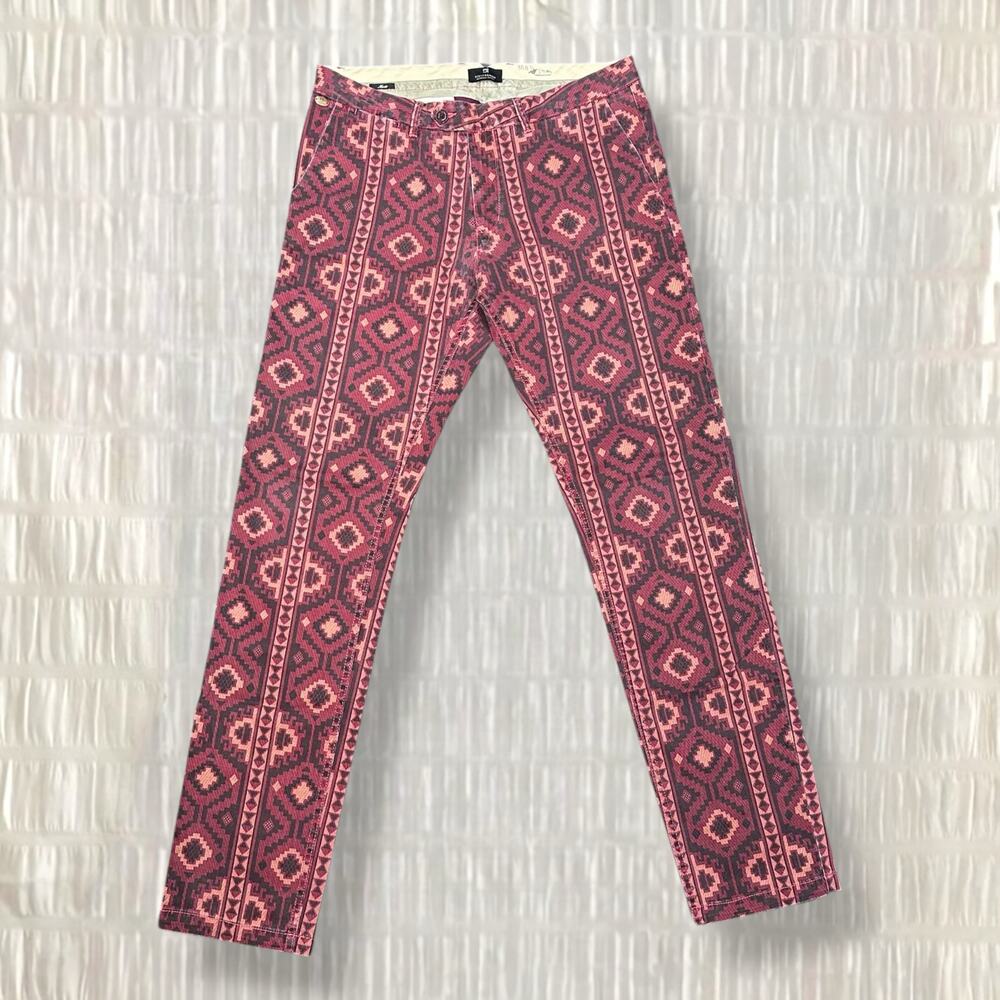 Scotch & Soda Men’s Aztec Print Pink Slim Fit Pants - Size 34x34